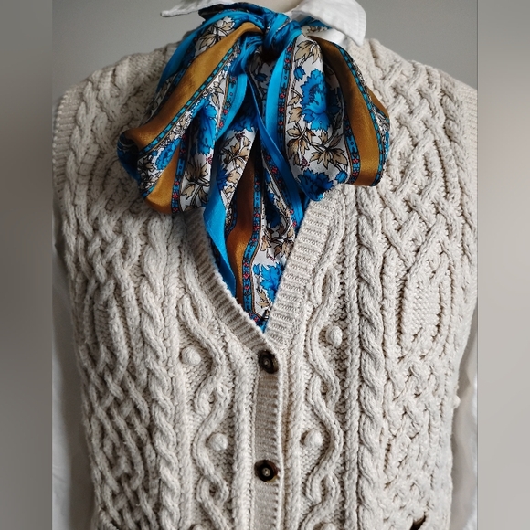 Liz Claiborne Cotton Aran Knit Sweater Vest Cream Classic Coastal Size Medium - Picture 3 of 9